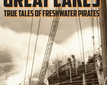 Book cover titled "Piracy on the Great Lakes: True Tales of Freshwater Pirates" by Mikel B. Classen, featuring a sepia-toned image of a ship’s deck with rigging and ropes in view.