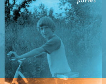 Book cover for "Ironhood: Poems" by Raymond Luczak features a blue-tinted photo of a young boy holding a bicycle in a grassy outdoor setting, with the title and author's name overlaid in white and gold text.