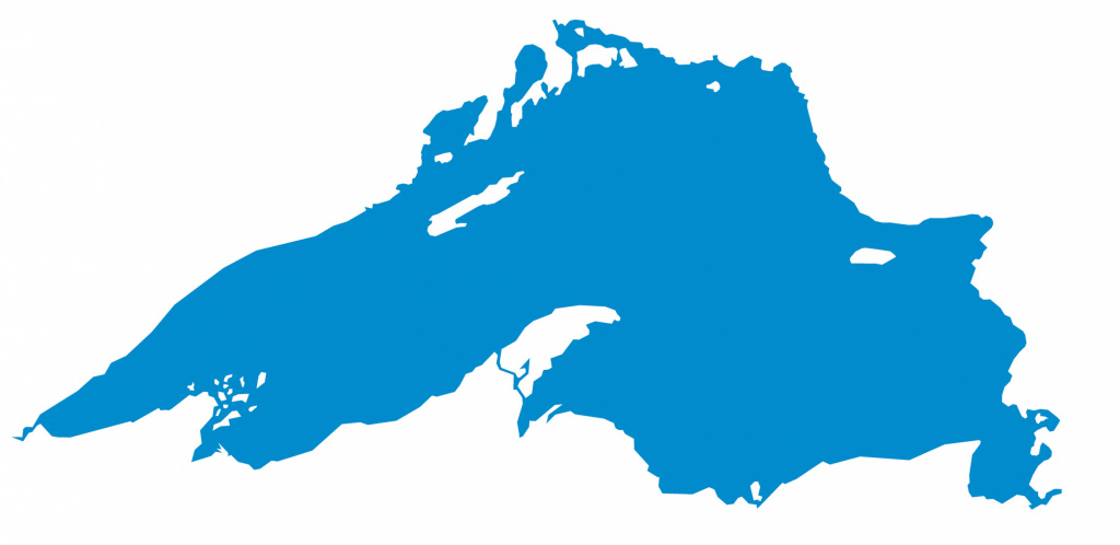 A simple blue silhouette map of Lake Superior is centered on a white background, with the label "Lake Superior" in black text at the top left corner.